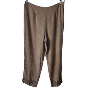 David Brooks Women's Linen Blend Embroidered Accents Cropped Capri Pants size 12